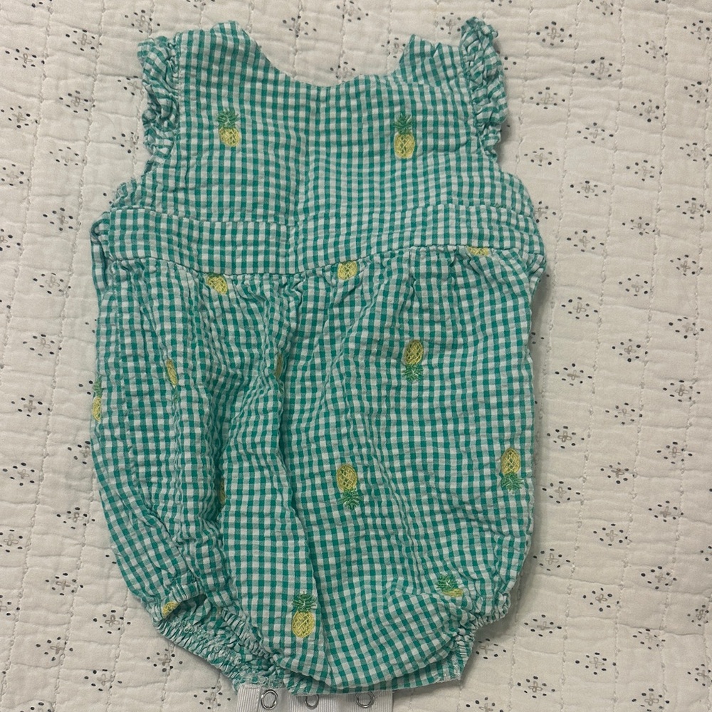 Classic Prep Teal and Yellow Gingham Pineapple Baby One-Piece